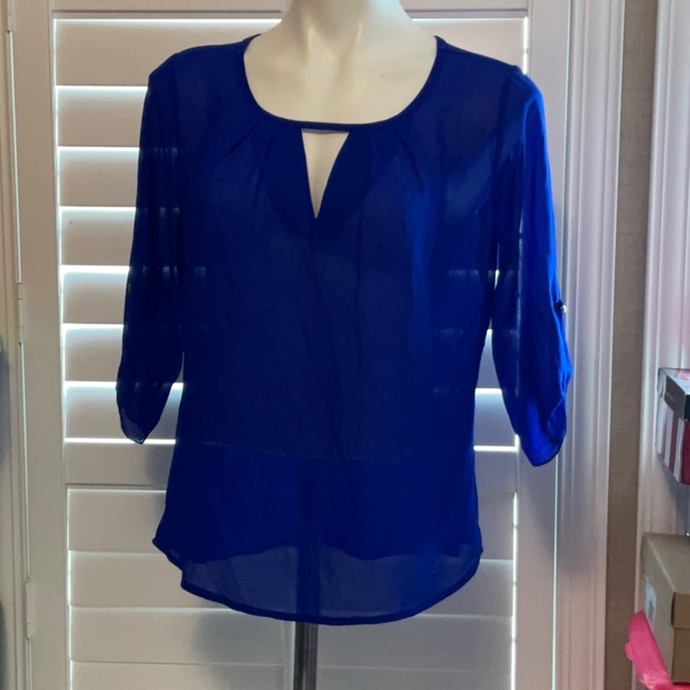 a'gaci Royal Blue Sheer Blouse